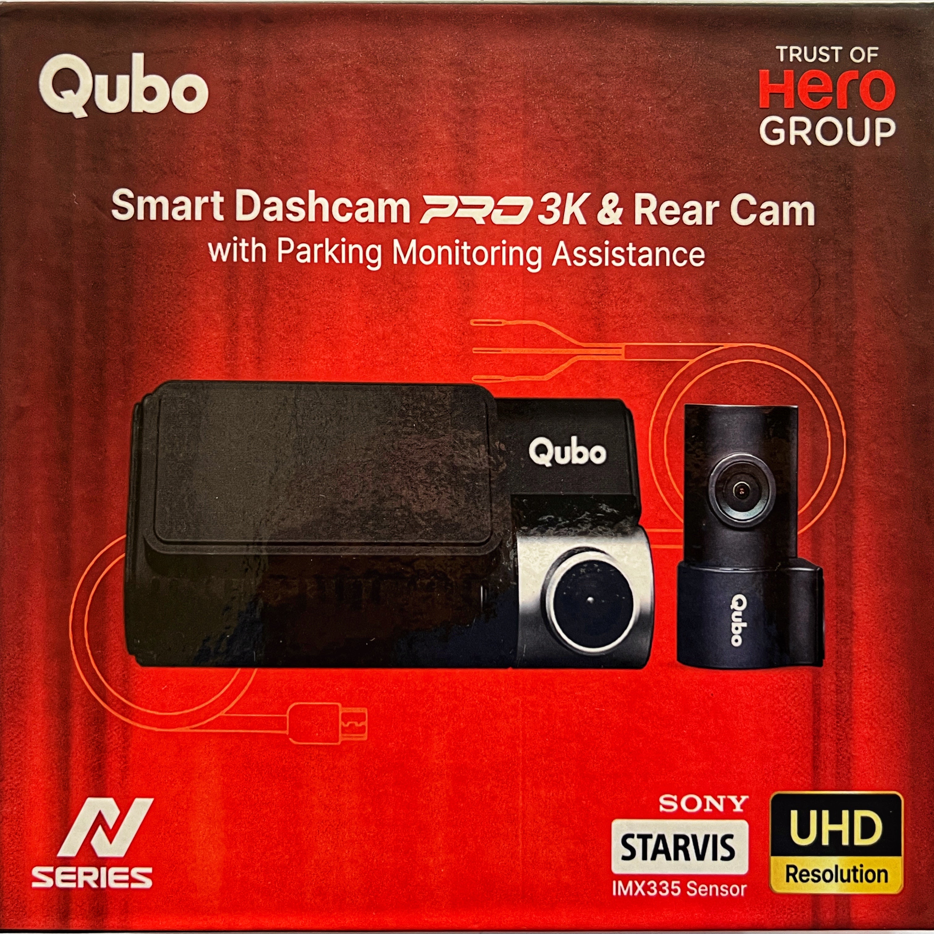 Qubo Smart Dashcam Pro 3K with Rear Camera | Sony Starvis Sensor | WiFi GPS | Parking Mode